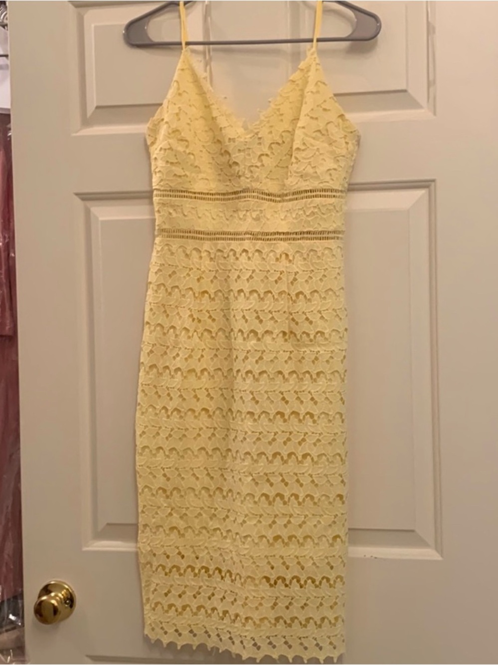 Soprano Yellow Lace Spaghetti-Strap Midi Dress - Size XXL